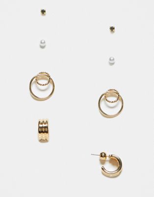 Topshop Dublin 4 pack pearl and hoop earrings in gold tone - ASOS Price Checker