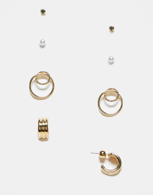 Topshop - Dublin - Set van 4 paar pareloorbellen en oorringen in goudkleur