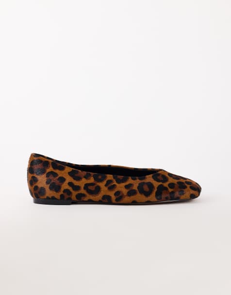 Topshop Duke - bailarinas de punta afilada con estampado de leopardo en piel auténtica - view 1