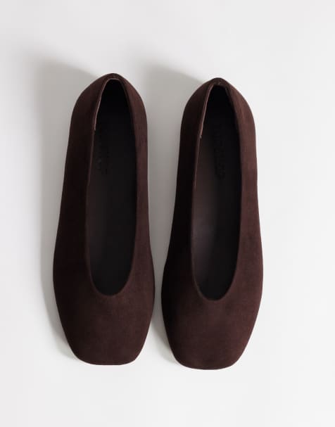 Topshop Duke ballerines pointues en daim synthétique chocolat - view 1