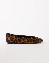 Topshop Duke chiselled ballet flat in leopard hair on real leather