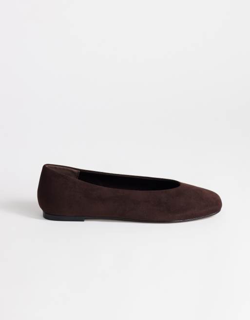 Topshop Duke faux suede chiseled ballet flats in chocolate, 2 of 4