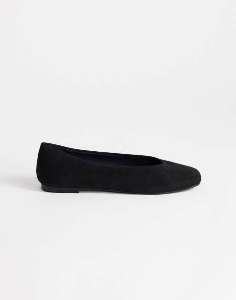 Topshop Duke faux suede chiselled ballet flat in black - view 1