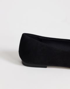 Model wearing Duke faux suede chiselled ballet flat in black