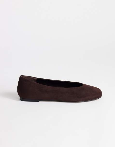 Topshop Duke faux suede chiselled ballet flat in chocolate - view 1
