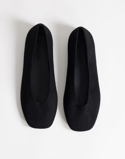 Topshop Duke faux suede chiselled ballet flats in black - view 1