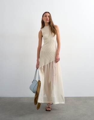 Topshop - Durchscheinendes Maxi-Strickkleid in Elfenbein-Weiß