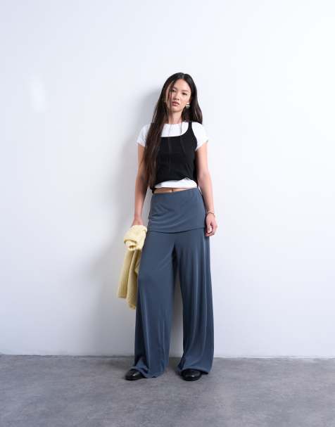 Topshop double layer mock skirt trousers in charcoal grey