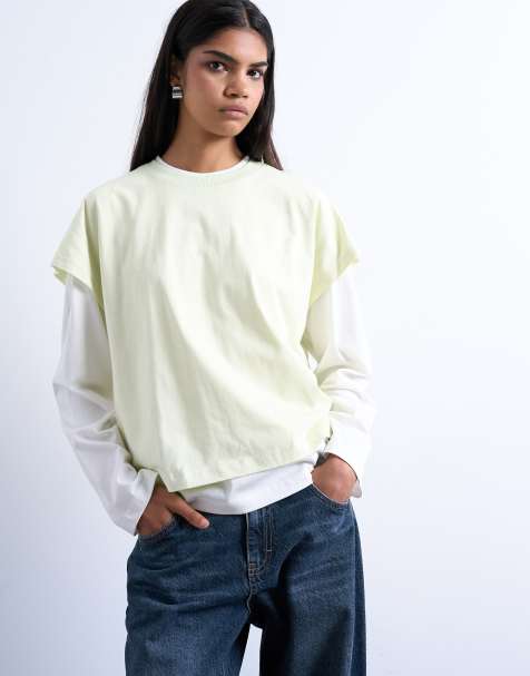 Topshop – Dwuwarstwowy T-shirt skater w kolorze zielonym i ecru - view 1