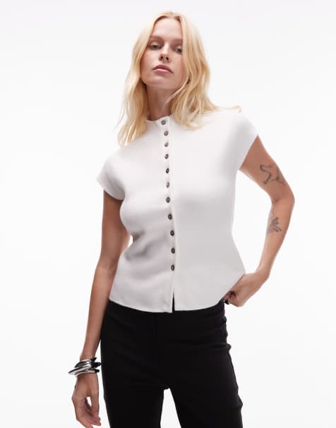 Topshop – Dzianinowa kamizelka z rękawami za ramiona w kolorze kości słoniowej - view 1