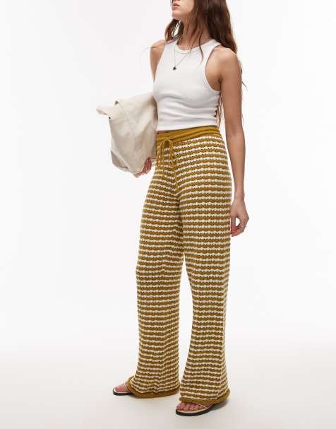 Topshop knitted stripe trouser in mustard