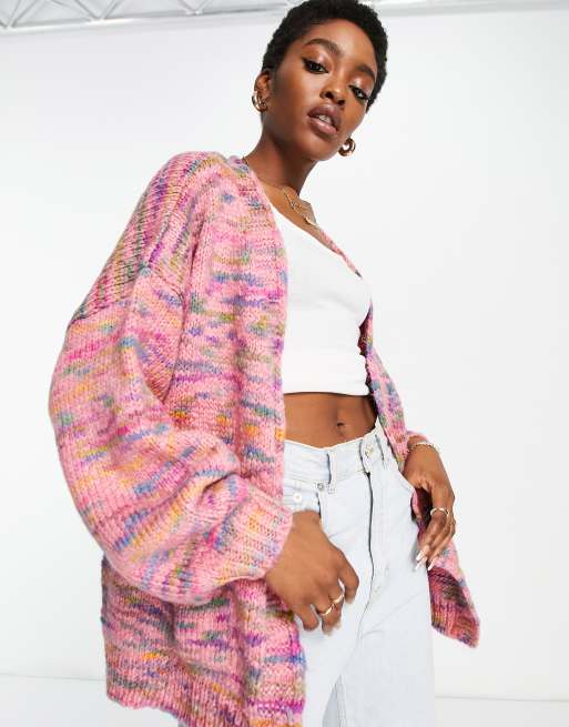 Topshop – Dzianinowy niezapinany kardigan w kolorze różowym z efektem space-dye