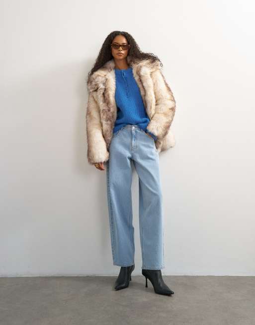 Topshop dzianinowy sweter Henley w kolorze kobaltowym, 2 z 4