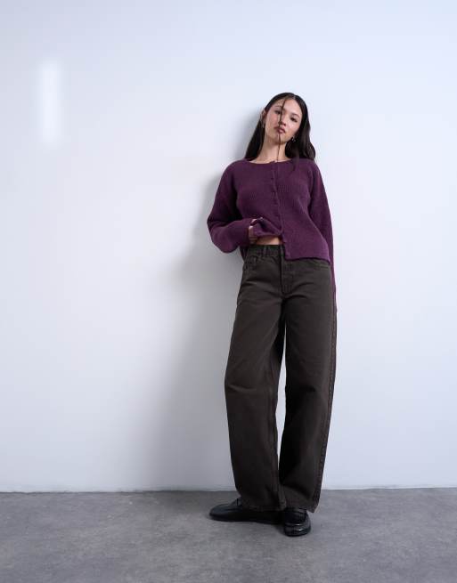 Topshop - Easy - Blommefarvet ribstrikket afslappet cardigan, 2 af 4