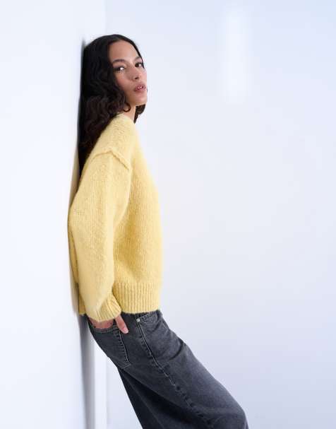 Topshop - Easy - Maglione soffice lavorato in misto lana con cuciture a vista giallo burro - view 1