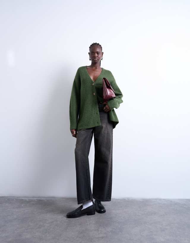 Topshop easy oversized boyfriend fit longline knit cardigan in