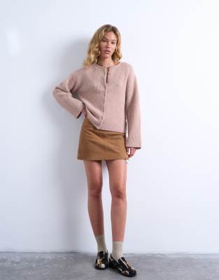 Topshop Easy Rib Knit Relaxed Cardigan In Pink