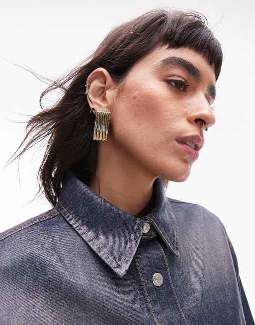 Topshop - Ebony - Vierkante oorknopjes in goudkleur