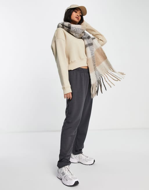 Topshop - Écharpe oversize à carreaux en tissu brossé - Neutre - BEIGE, 2 de 4