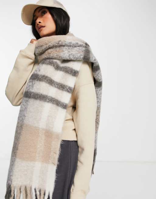 Topshop - Écharpe oversize à carreaux en tissu brossé - Neutre - BEIGE, 3 de 4