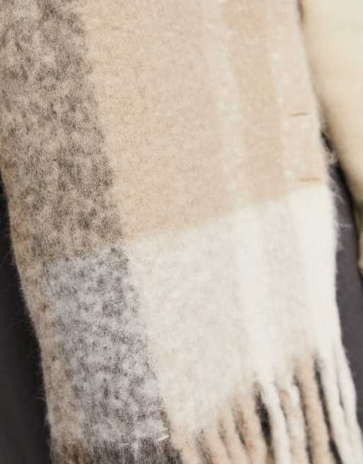 Topshop - Écharpe oversize à carreaux en tissu brossé - Neutre - BEIGE, 4 de 4