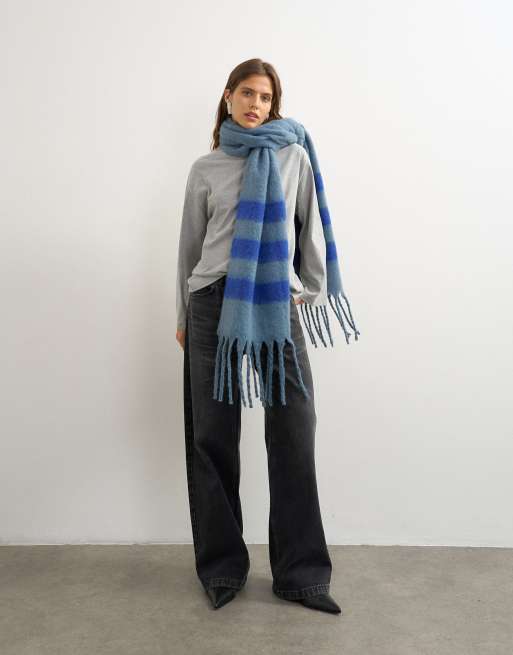 Topshop écharpe plaid à rayures Sydney en bleu grisé et cobalt, 3 de 3