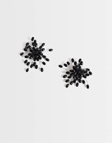 Topshop Echo auffälliger handgefertigter Ohrstecker in Schwarz - view 1