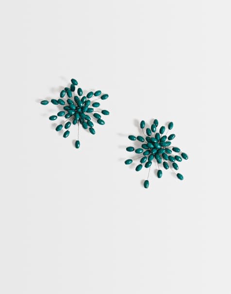 Topshop Echo orecchino a bottone artigianale statement verde scuro - view 1