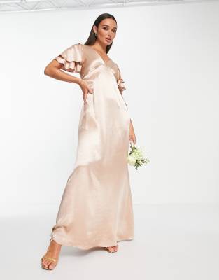 Topshop Vera Blend Bridesmaid Heart Cut Out Back Midi Dress In Blush - Lpink In Pink