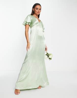 Topshop Vera Blend Bridesmaid Heart Cut Out Back Midi Dress In Sage - Lgreen In Green