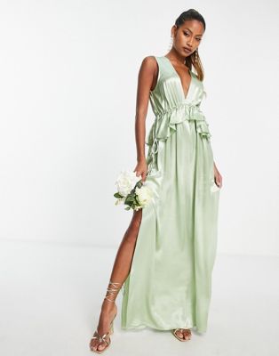 Shop Topshop Vera Blend Bridesmaid Ruffle Peplum Dress In Sage - Lgreen In Green