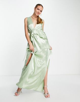 Topshop bridesmaid ruffle peplum maxi dress in sage - LGREEN