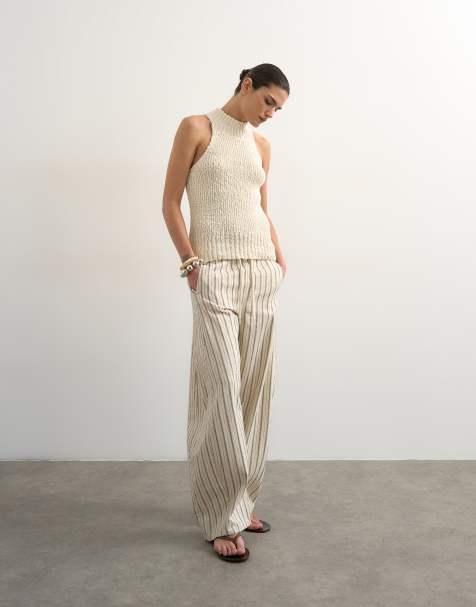 Topshop - Ecrufarvede pull-on-jeans med tøndeformede ben og striber - view 1