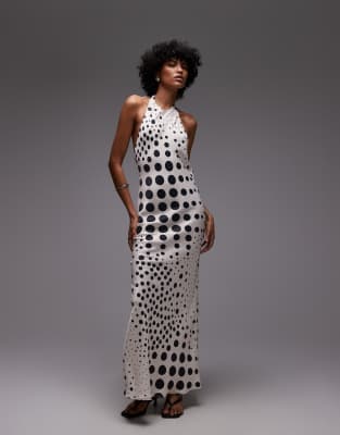Topshop - Ecrufarvet maxikjole med halterneck og spredte prikker - view 1