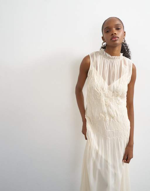 Topshop - Ecrufarvet ærmeløs maxikjole i chiffon med rynkedetaljer, 2 af 4