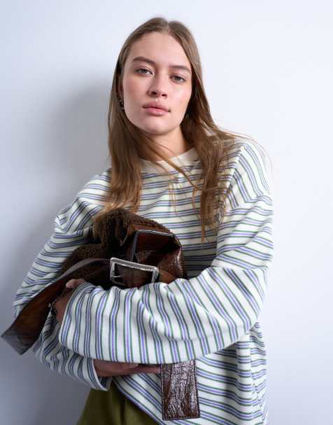 Topshop - Ecrufarvet skater-T-shirt med striber - view 1