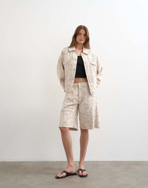Topshop - Ecrufarvet sæt i denim med blomstermønster i jacquard-design - view 1