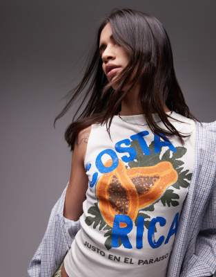 Topshop - Ecrufarvet tanktop med "Costa Rica"-grafik - view 1