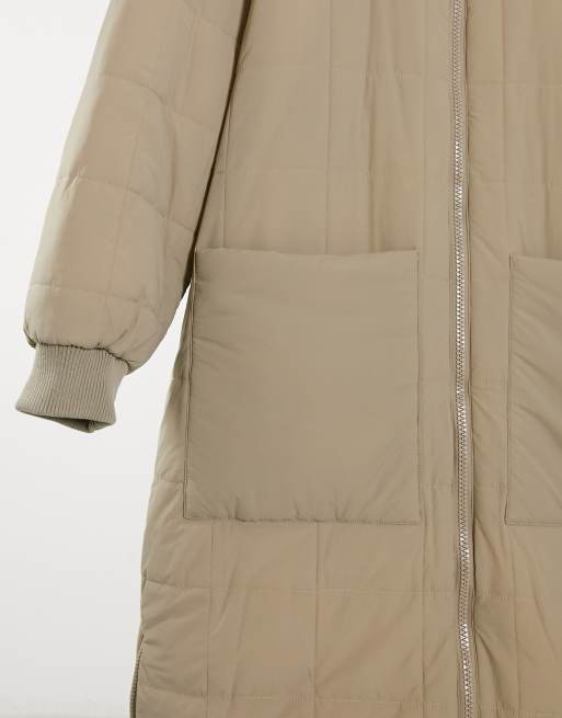 Topshop - Ecrufarvet, vatteret og foret longline-jakke, 3 af 4
