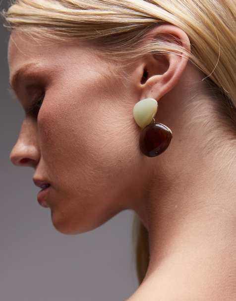 Topshop Edan drop earrings with mint and brown resin in multi - view 1