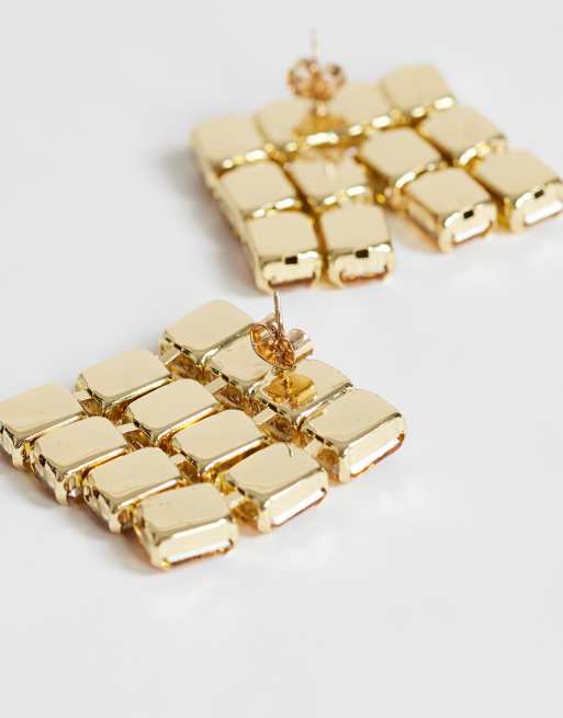 Topshop Eddie firkantede statement-øreringe i guld, 3 af 4