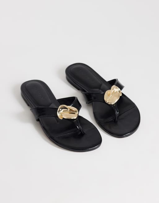Topshop - Eden - Sandali infradito neri con dettagli in metallo