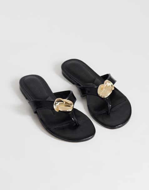 Topshop Eden toe thong sandal with hardware in black - view 1