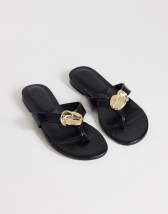 Topshop Eden toe thong sandal with hardware in black
