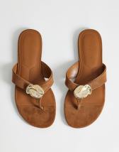 Topshop Eden toe thong sandal with hardware in tan faux suede
