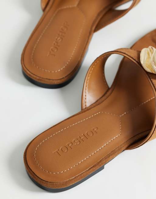 Topshop Eden toe thong sandal with hardware in tan faux suede, 3 of 4