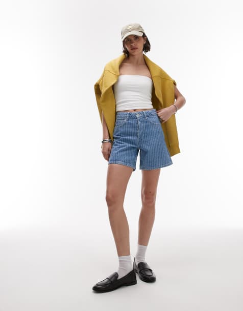 Topshop – Editor – Blekt randiga jeansshorts - view 1