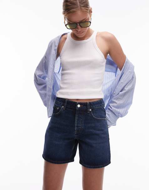 Topshop denim Editor shorts in rich blue