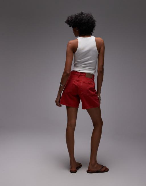 Topshop – Editor – Czerwone szorty jeansowe, 4 z 5