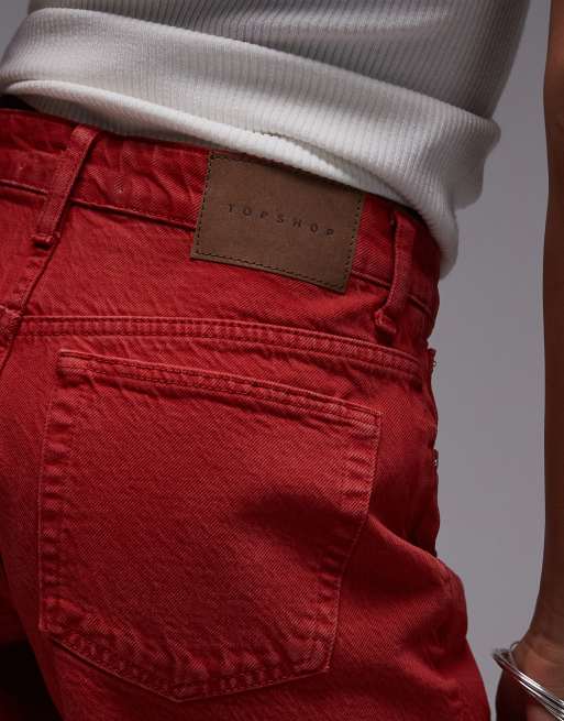 Topshop – Editor – Czerwone szorty jeansowe, 5 z 5